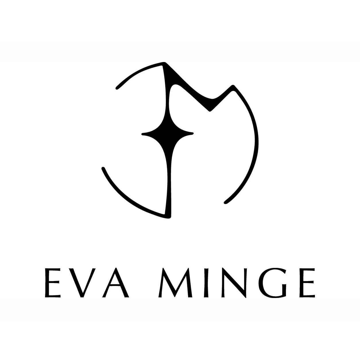 Eva Minge logo: abstract circular emblem with a diamond-shaped center and the brand name below.