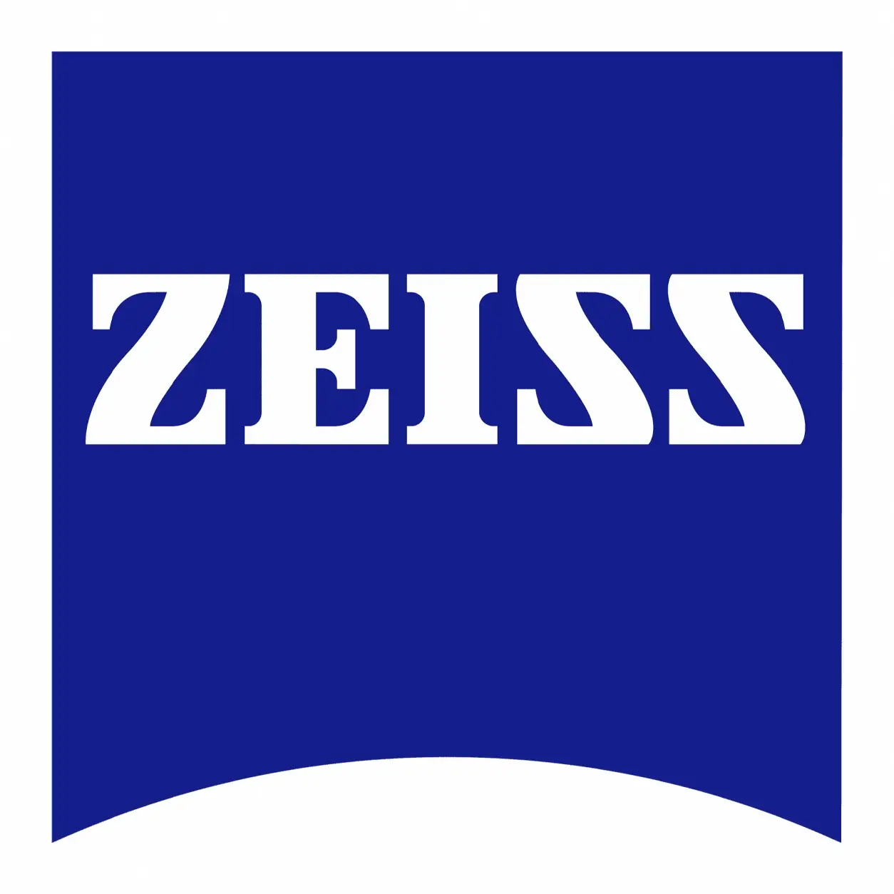 ZEISS logo: white ZEISS wordmark on a blue square background