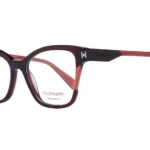 Burgundy rectangular Hickmann eyeglasses frame with a dark front and lighter red temples, brand visible on temple