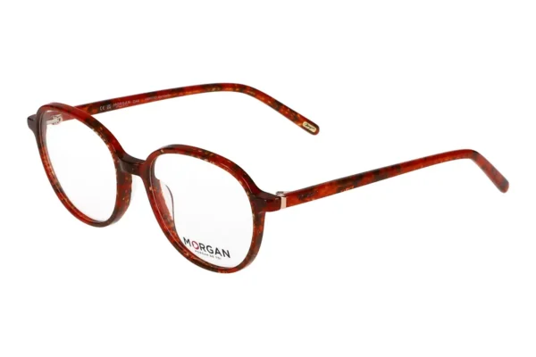 Tortoiseshell roundEyeglasses on white background, Morgan brand visible on lens edge and temple tips