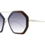 Pair of octagonal sunglasses with blue-to-clear gradient lenses and a gold-toned frame; Ana Hickmann branding on the temple.