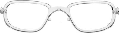 Rectangular metal silver eyeglasses with clear lenses and nose pads, front view.
