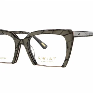 Oversized square eyeglasses with a dark marbled frame and gold branding on the lens (KWAT Exclusive).
