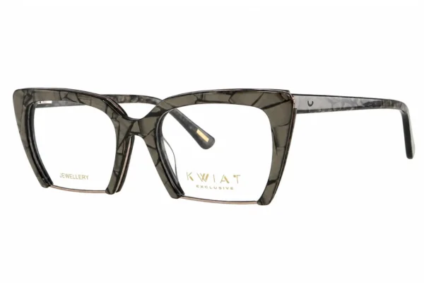 Oversized square eyeglasses with a dark marbled frame and gold branding on the lens (KWAT Exclusive).